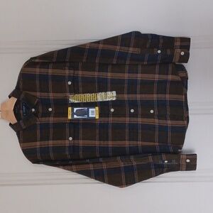 NWT'S Lucky Brand Men's Flannel Casual Plaid Shirt in Brown,Tan, and Blue M-Med.